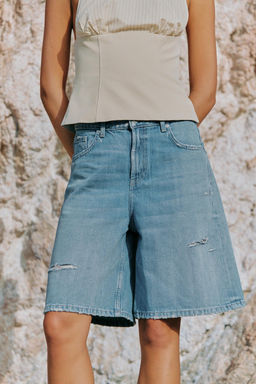 BERMUDA BAGGY DENIM TRF TIRO MEDIO ROTOS / Azul - Zara фото 4