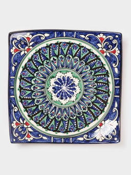 Ляган узбекский Риштанская Керамика «Узоры», 25×4.5 см, квадратный, синий