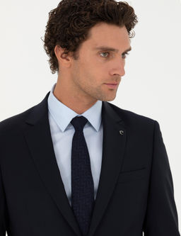 Классическая куртка приталенного кроя из смесовой шерсти темно-синего цвета - Cacharel фото 2