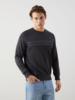 Bisiklet Yaka Bask?l? Erkek Kal?n Sweatshirt