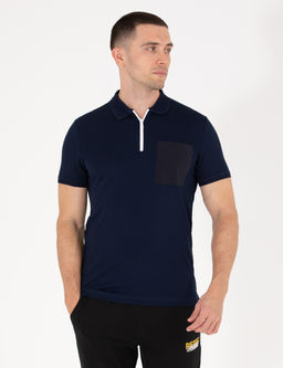 Lacivert Slim Fit Fermuarl_ Polo Yaka Ti__rt