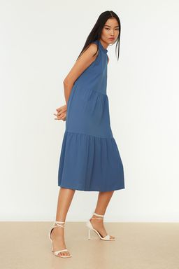 TRENDYOLMILLA Kahverengi Shift/Duz Kesim Dik Yaka Midi Dokuma Elbise TWOSS20EL1864 фото 7