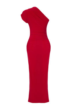 TRENDYOLMILLA Kahverengi Vucuda Oturan Cut Out/Pencere Detayl? Orme Midi S?k Elbise TPRSS25EL00064