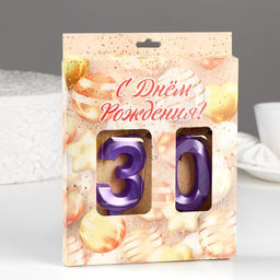 Свеча в торт юбилейная Грань (набор 2 в 1), цифра 30, фиолетовый металлик, 6,5 см - Страна карнавалия фото 2