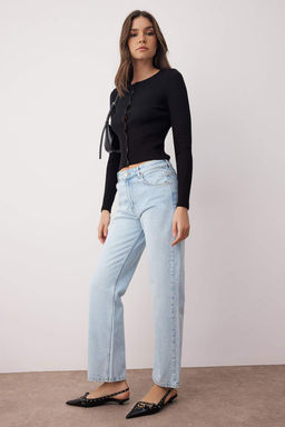 Ac?k Mavi Yuksek Bel Boru Paca Straight Duz Kesim Jeans TWOAW26JE00060 - Trendyolmilla фото 2