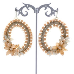 Серьги ручной работы с цирконами в оплетении цв.молочный