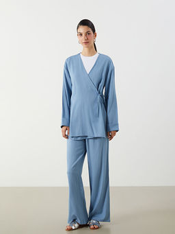 Kruvaze Yaka Keten Kar???ml? Kad?n Kimono