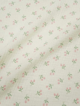 Муслин двухслойный с эф.жатости Розовые тюльпанчики цв.сливочный, ш.1.4м, хл-100%, 125гр/м.кв