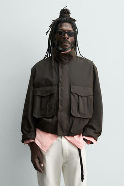 CAZADORA CROPPED FIT EFECTO ENCERADO AARON LEVINE X ZARA / Marr?n  фото 2