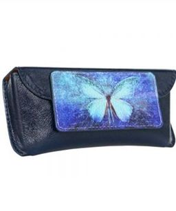 Футляр для очков с принтом Eshemoda Бабочка кружево, натуральная кожа, темно-синий