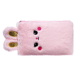 Пенал школьный меховой на молнии Calligrata «Зайка», пушистый, с ушками, МИКС