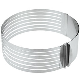 Форма кондитерская из нержавеющей стали для нарезания коржей, раздвижная, д24-30см h8,5см, цветная коробка (Китай)