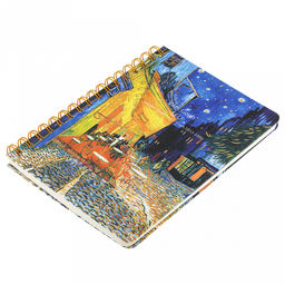 Блокнот для заметок 80 листов "Шедевры Ван Гога" 14,4х20,5см, в линейку, отрывные, обложка - цветной картон, на спирали, с резинкой, рисунок в ассортименте, ПП пакет 15,5х21х1,5см (Китай)