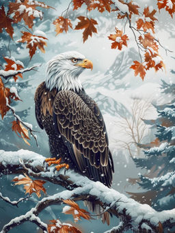 Вышивка крестиком 40х50см, Орел и зима