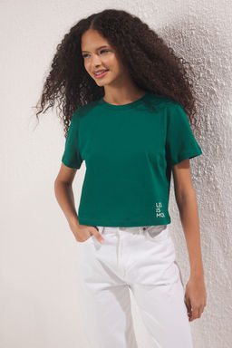 Zumrut Yesili Slogan Bask?l? Regular/Normal Kal?p Orme T-Shirt TWOSS23TS00125