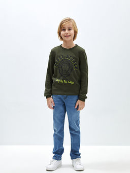 Bisiklet Yaka Desenli Uzun Kollu Erkek ?ocuk Triko Kazak