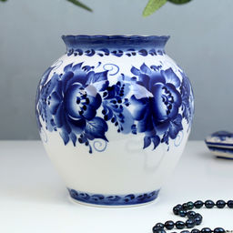 Ваза для цветов «Сирень», h=26 см, фарфор гжель, авт. Киселев А.