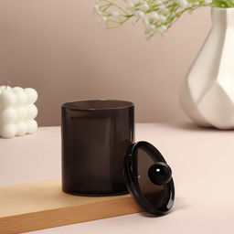 Органайзер для для ватных палочек, с крышкой, d=7×10.5 см, полупрозрачный, чёрный