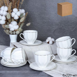 Чайный набор 12 предметов 220 мл / GREY-TC82-220G /уп 8/ Грани костяной