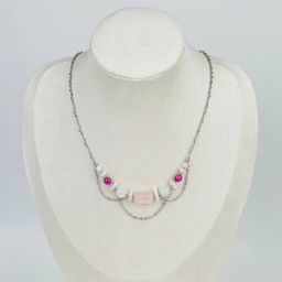 Колье на цепочке из Розового кварца, Лунного камня и Жемчуга 40 см +