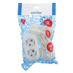 Удлинитель сетевой Smartbuy, 2 розетки, 2 м, 3500 Вт, ПВС 3×1 мм2, 16 А, с заземлением, белый