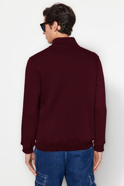 Bordo Regular/Normal Kesim Dik Yaka Fermuarl? Ici Polar/S?cak Tutan Basic Sweatshirt TMNAW24SW00041