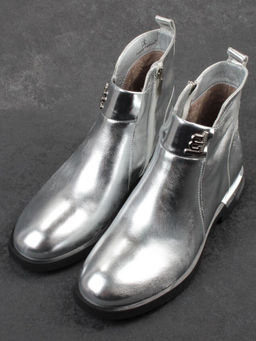 01-B48B-87C GREY/SILVER Ботинки демисезонные женские (натуральная кожа, байка)