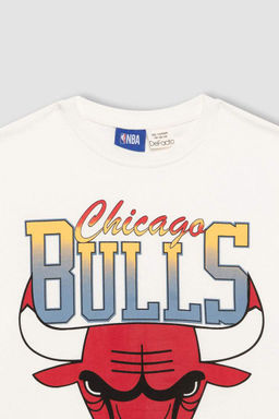 Футболка большого размера с круглым вырезом NBA Chicago Bulls для мальчиков - Defacto фото 5