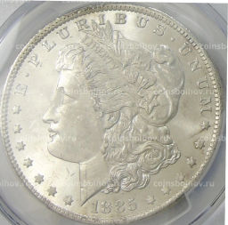 1 доллар 1885 года O США Доллар Моргана (в слабе PCGS MS 63)
