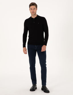 Siyah Slim Fit Polo Yaka Basic Triko Kazak - Pierre cardin фото 4