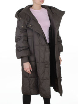 8892 GRAY/BROWN Пальто зимнее женское (200 гр. холлофайбер)
