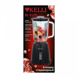 Блендер настольный "Kelli", стеклянная чаша 1,5л, два скоростных режима, импульсный режим, ложечка в комплекте, мощность: 220-240В, 50Гц 1000Вт, 17,5х17,5х37,5см, белый (Китай)