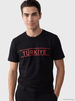 Bisiklet Yaka T?rkiye Bask?l? Erkek Ti??rt
