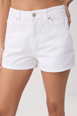 Ekru Brode Detayl_ Y_ksek Bel Mini Denim _ort TWOSS26SR00129