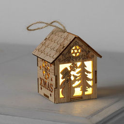 Ёлочная игрушка Домик со снеговиком, 8х6.5х6 см, от батареек, свечение тёплое белое - Luazon lighting фото 3