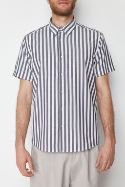 Gri Slim Fit Cizgili Gomlek K?sa Kollu TMNSS24GO00038 - Trendyolmilla фото 2