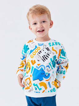 Bisiklet Yaka Bask?l? Erkek Bebek Sweatshirt