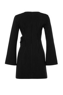 TRENDYOLMILLA Siyah Baglama Detayl? Cizgili Kruvaze Mini Dokuma Elbise TWOAW24EL00458  фото 13