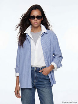 ?izgili Oversize Oxford Kad?n G?mlek