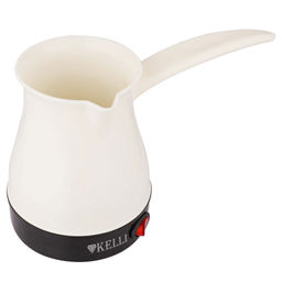 Турка электрическая "Kelli" 400мл, скрытый дисковой нагревательный элемент, защита от включения без воды и перегрева, световой индикатор работы, мощность: 750-800 Вт, электропитание 220-240 Вт, 50/60Гц, 20,8х11х13,5см, белый (Китай)