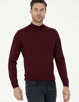 K_rm_z_ Slim Fit Yar_m Bal_k__ Yaka Y_n Kar___ml_ Basic Triko Kazak