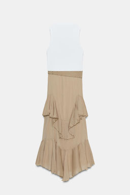 VESTIDO COMBINADO CINTUR?N VOLANTES / CAMEL/BLANCO - Zara фото 3