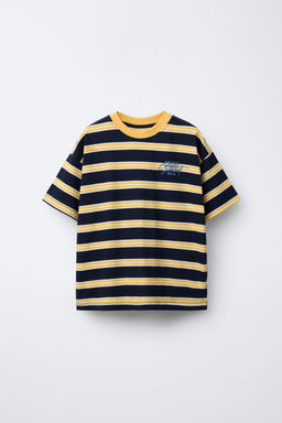 STRIPED T-SHIRT WITH EMBROIDERED SLOGAN