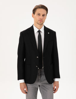 Siyah Y_n Kar___ml_ Slim Fit Ceket
