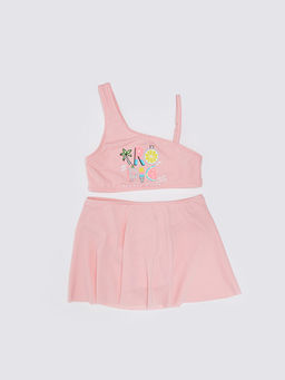 Bask?l? K?z ?ocuk Etekli Bikini