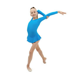 Купальник гимнастический Grace Dance, с юбкой, с длинным рукавом, р. 32, цвет бирюзовый  фото 5
