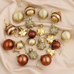 Ёлочные игрушки Серпантин, шары новогодние, набор 21 шт., кофейный/золотой