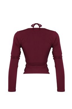 Bordo Fitted/Vucuda Oturan Boyundan Baglamal? Esnek Orme Bluz TWOAW23BZ00093