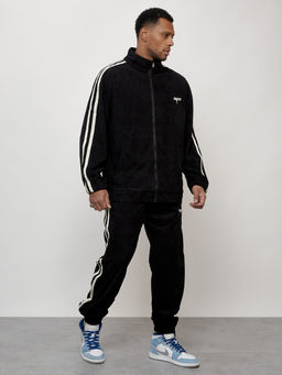 Спортивный костюм мужской модный из микровельвета черного цвета 15015Ch - Mtforce фото 3