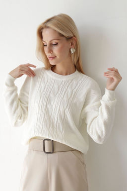 Белый джемпер с косами из хлопка и шерсти мериноса - Martichelli фото 9
